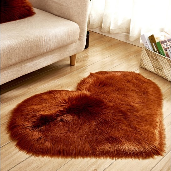Heart Shaped Area Rug with Non Slip Pad Plush Faux Fur Shaggy Floor Mat Black And White - Image 11