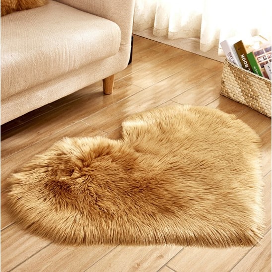 Heart Shaped Area Rug with Non Slip Pad Plush Faux Fur Shaggy Floor Mat Black And White - Image 12