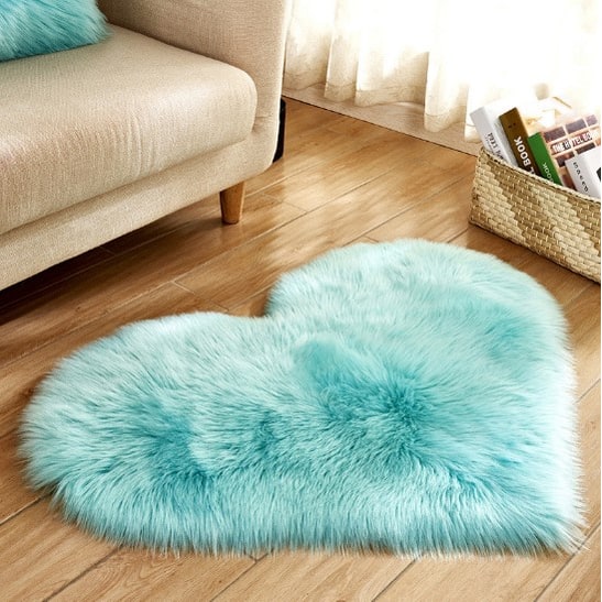 Heart Shaped Area Rug with Non Slip Pad Plush Faux Fur Shaggy Floor Mat Black And White - Image 13