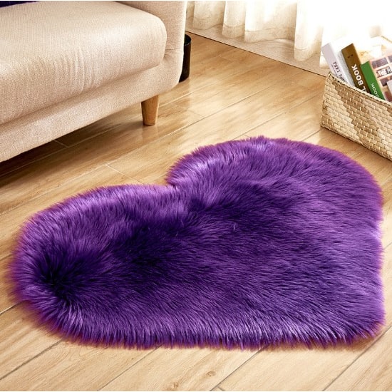 Heart Shaped Area Rug with Non Slip Pad Plush Faux Fur Shaggy Floor Mat Black And White - Image 14