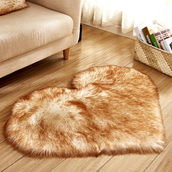 Heart Shaped Area Rug with Non Slip Pad Plush Faux Fur Shaggy Floor Mat Black And White - Image 16