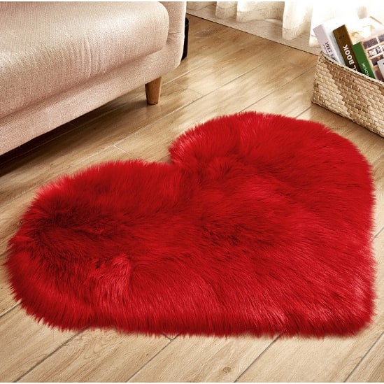Heart Shaped Area Rug with Non Slip Pad Plush Faux Fur Shaggy Floor Mat Black And White - Image 17