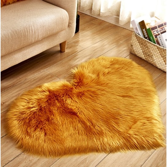 Heart Shaped Area Rug with Non Slip Pad Plush Faux Fur Shaggy Floor Mat Black And White - Image 3