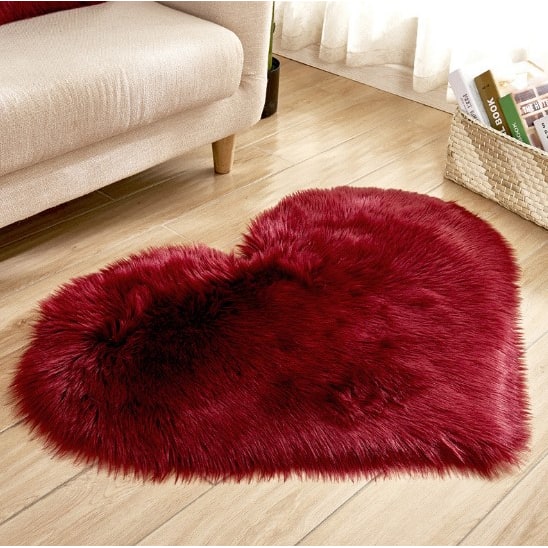 Heart Shaped Area Rug with Non Slip Pad Plush Faux Fur Shaggy Floor Mat Black And White - Image 8