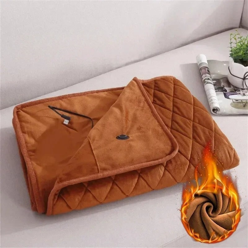 Heated Blanket and Electric Heater Shawl with USB Charging Plush Fleece and Diamond Quilted Pattern - Image 3