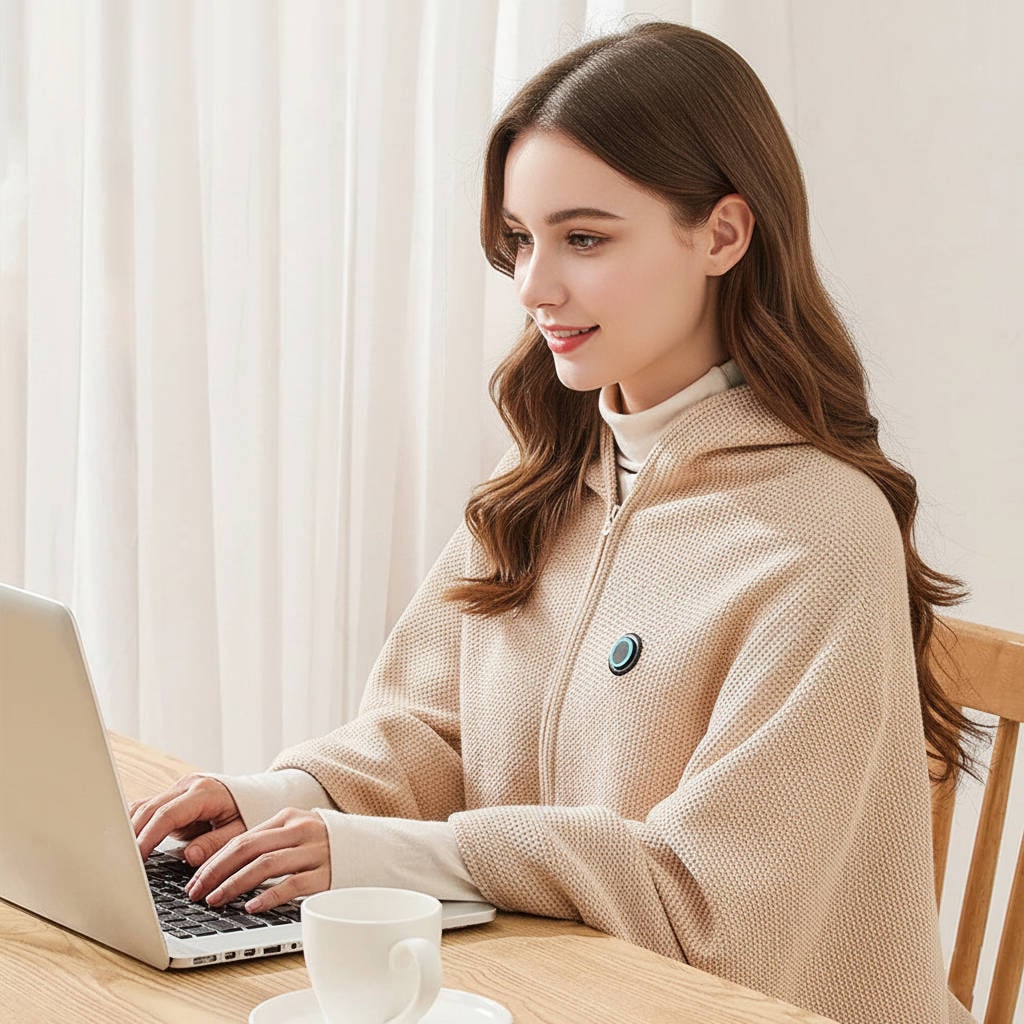 Heated Blanket Electric Heater Shawl with Hood Waffle Knit Eight Heating Zones and USB Power - Image 2