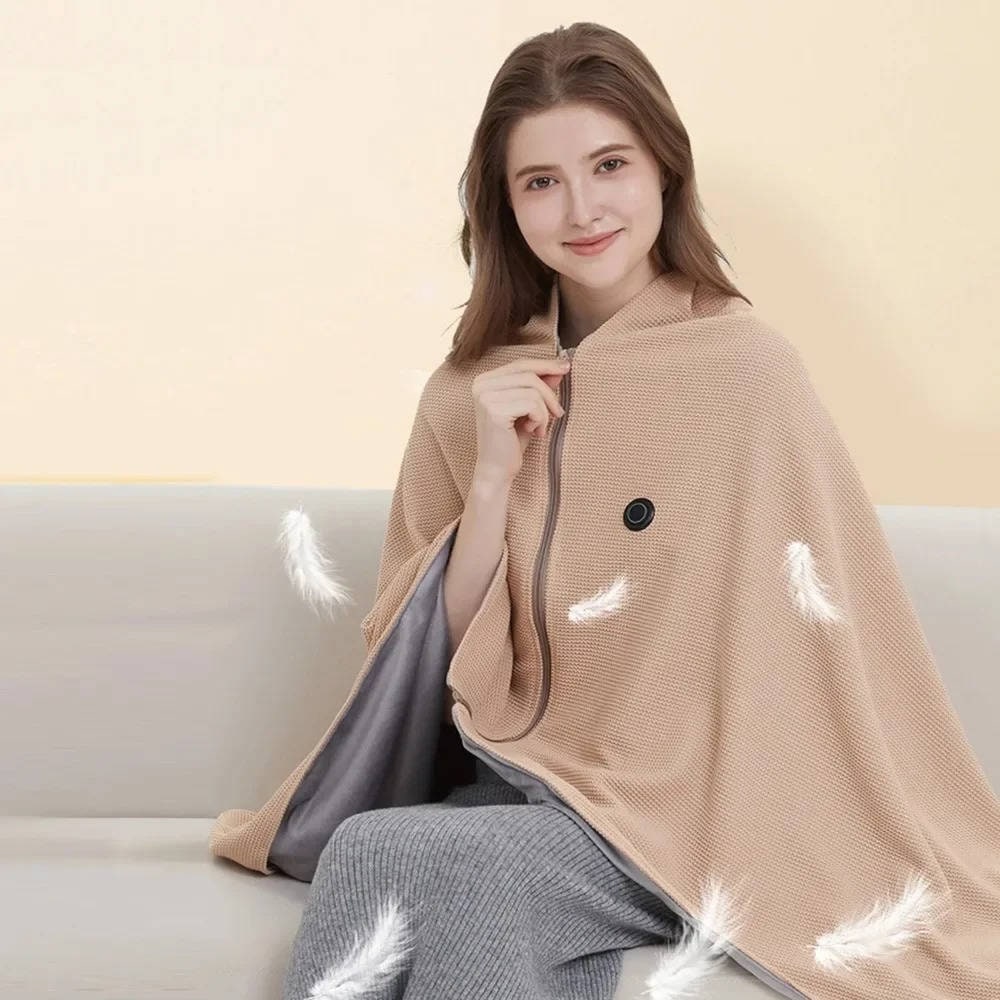 Heated Blanket Electric Heater Shawl with Hood Waffle Knit Eight Heating Zones and USB Power - Image 3
