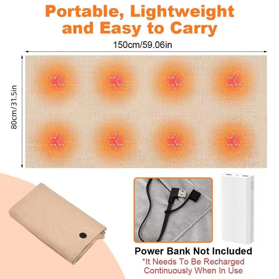 Heated Blanket Electric Heater Shawl with Hood Waffle Knit Eight Heating Zones and USB Power - Image 5