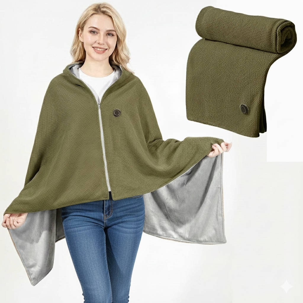 Heated Blanket Electric Heater Shawl with Hood Waffle Knit Eight Heating Zones and USB Power - Image 6