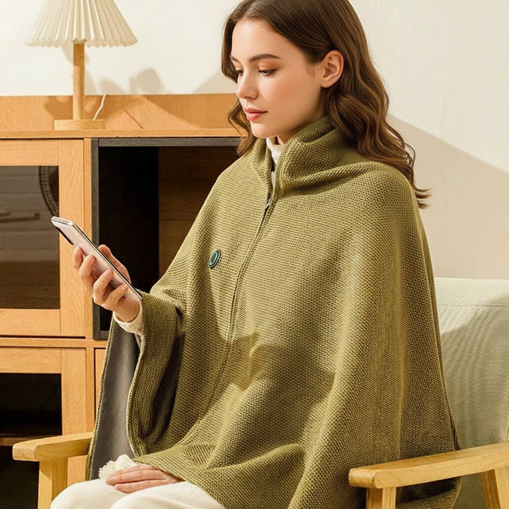 Heated Blanket Electric Heater Shawl with Hood Waffle Knit Eight Heating Zones and USB Power - Image 7