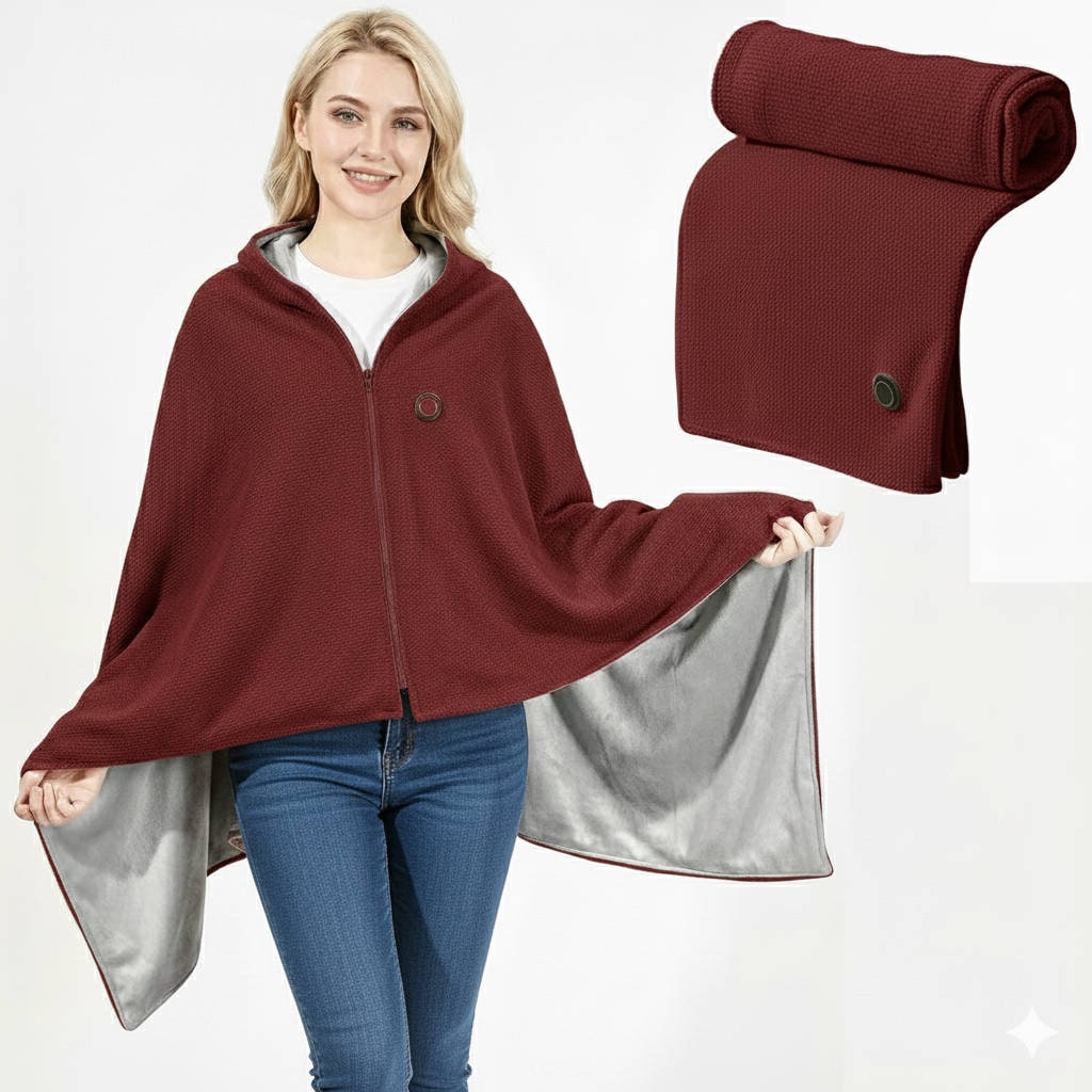 Heated Blanket Electric Heater Shawl with Hood Waffle Knit Eight Heating Zones and USB Power - Image 8