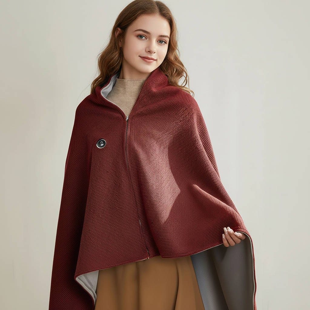 Heated Blanket Electric Heater Shawl with Hood Waffle Knit Eight Heating Zones and USB Power - Image 9