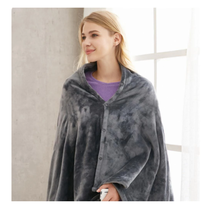 Heated Blanket Shawl with Heat Pack for Shoulders USB Powered Plush Fleece Wrap with Snap Buttons - Image 1