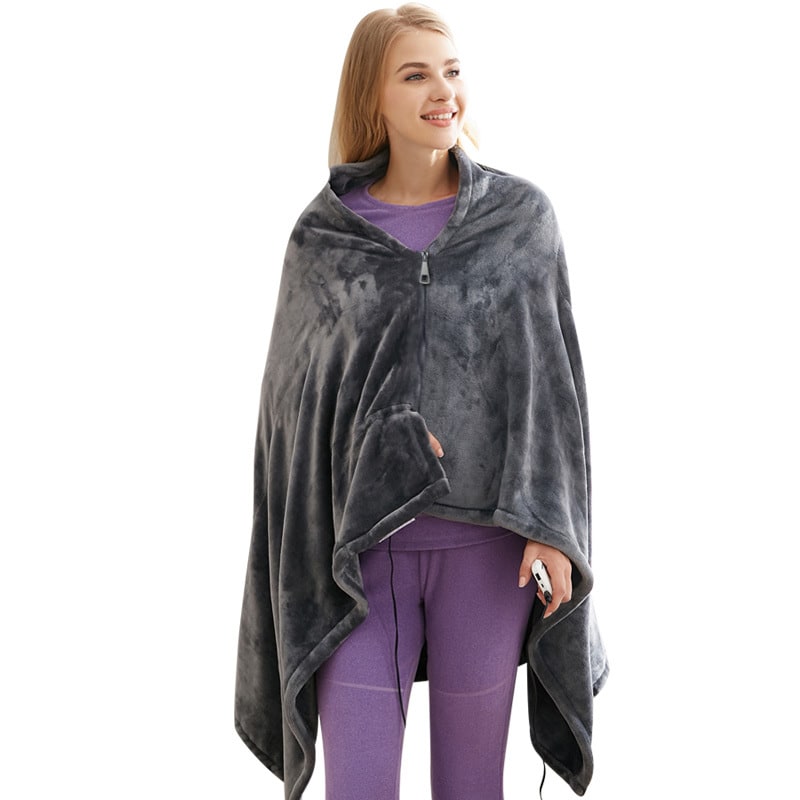 Heated Blanket Shawl with Heat Pack for Shoulders USB Powered Plush Fleece Wrap with Snap Buttons - Image 11