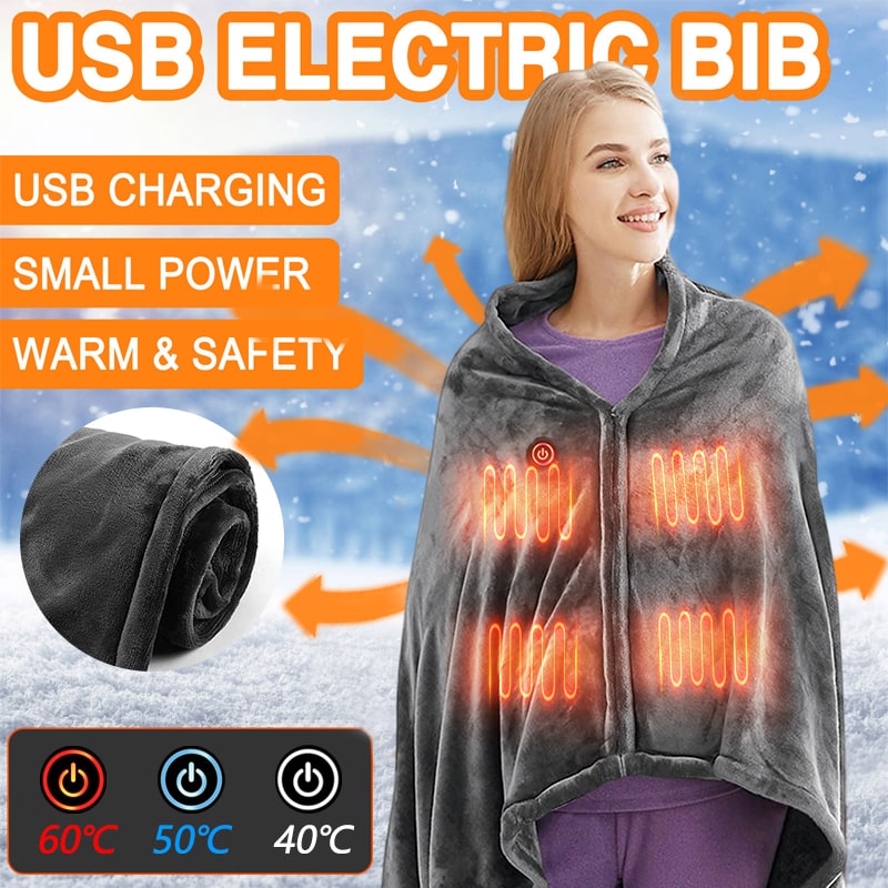 Heated Blanket Shawl with Heat Pack for Shoulders USB Powered Plush Fleece Wrap with Snap Buttons - Image 4