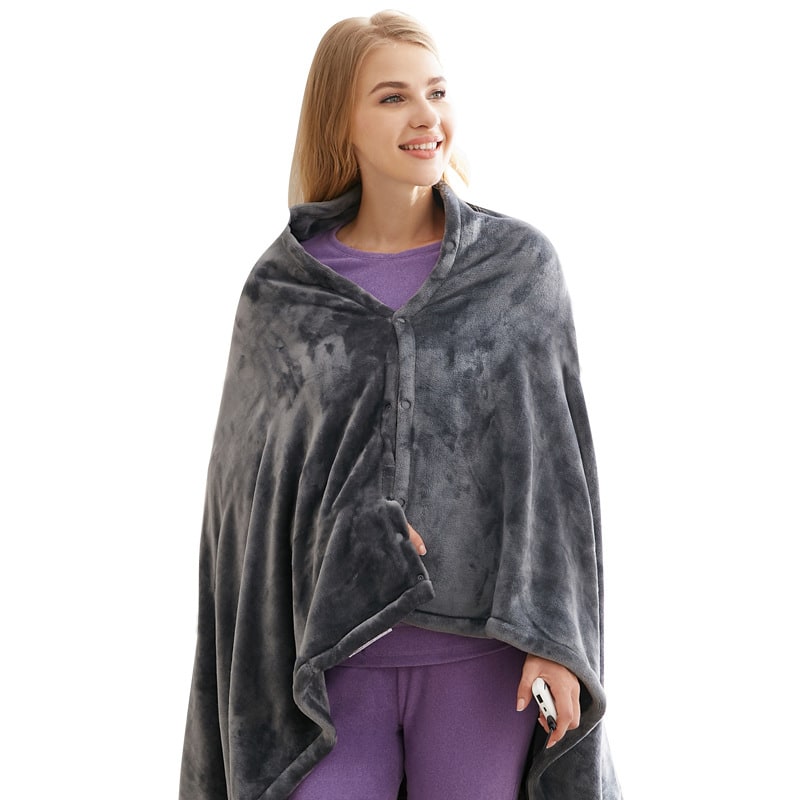 Heated Blanket Shawl with Heat Pack for Shoulders USB Powered Plush Fleece Wrap with Snap Buttons - Image 6
