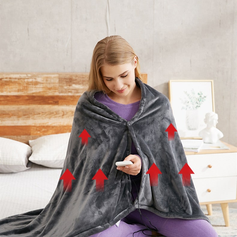 Heated Blanket Shawl with Heat Pack for Shoulders USB Powered Plush Fleece Wrap with Snap Buttons - Image 7