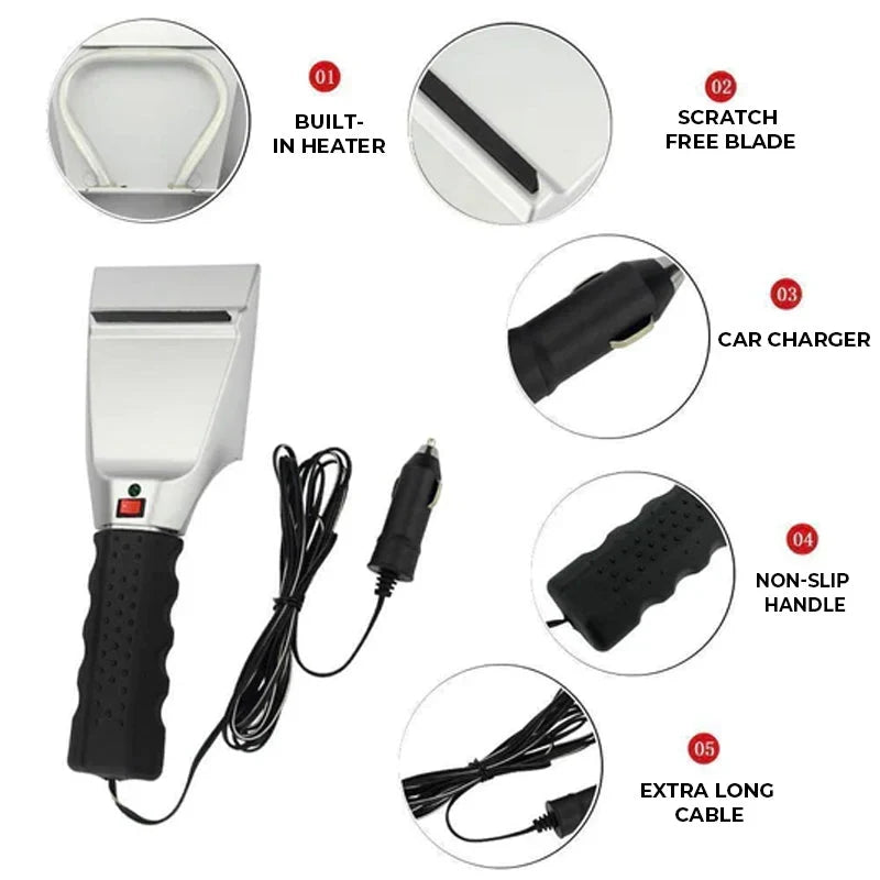 Heated Car Ice Scraper with 12v Plug and LED Light for Windshield - Image 3