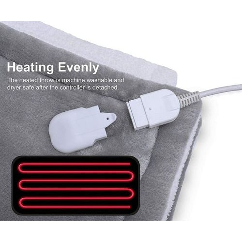 Heated Electric Throw Blanket with Sherpa Fleece and Faux Fur Machine Washable Warming - Image 9