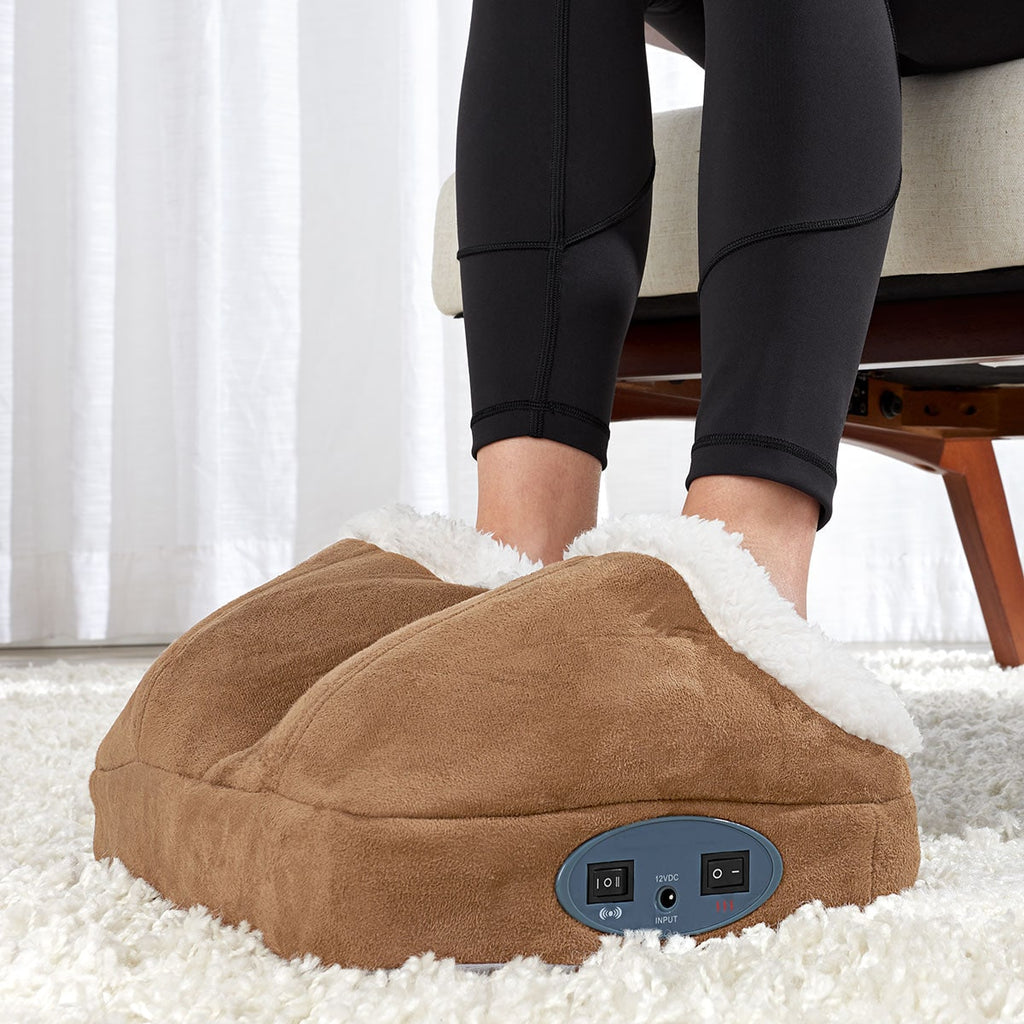 Heated Foot Massager Electric Warmer Sherpa Fleece Vibration Dual Pocket With Massage - Image 1