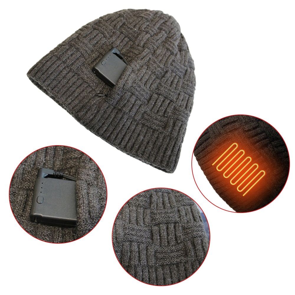 Heated Hat Heating Elements and Rechargeable Battery Pack Knit Beanie Design - Image 1