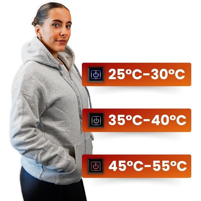 Heated Jacket and Hoodie with USB Electric Power 3 Temperature Settings and Zippered Pockets - Image 3