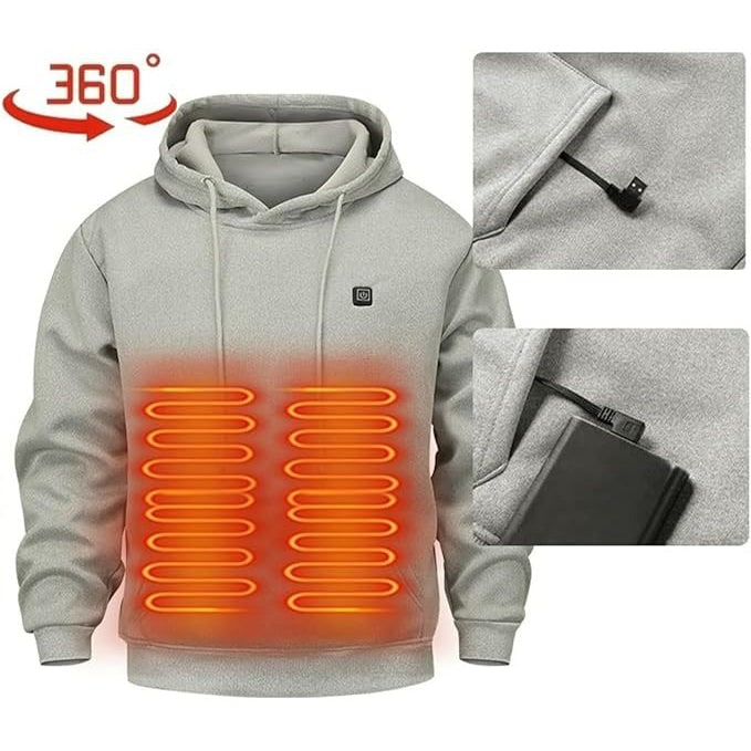 Heated Jacket and Hoodie with USB Electric Power 3 Temperature Settings and Zippered Pockets - Image 6