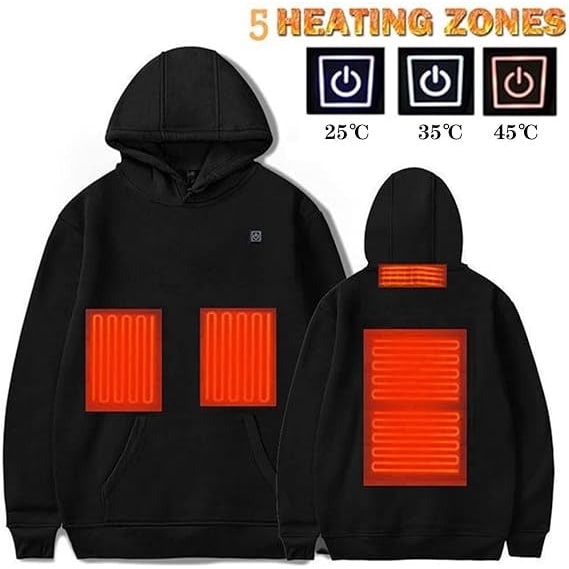 Heated Jacket and Hoodie with USB Electric Power 3 Temperature Settings and Zippered Pockets - Image 7