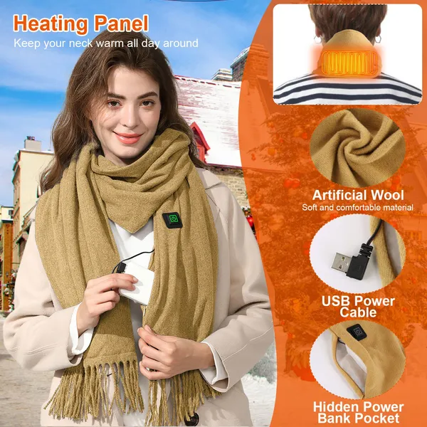 Heated Neck Wrap with Electric Heat Pad USB Rechargeable Scarf with Pockets - Image 1