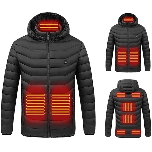 Heated Puffer Jacket with Hood 9 Heating Zones Quilted Lightweight Coat with Zippered Pockets - Image 1