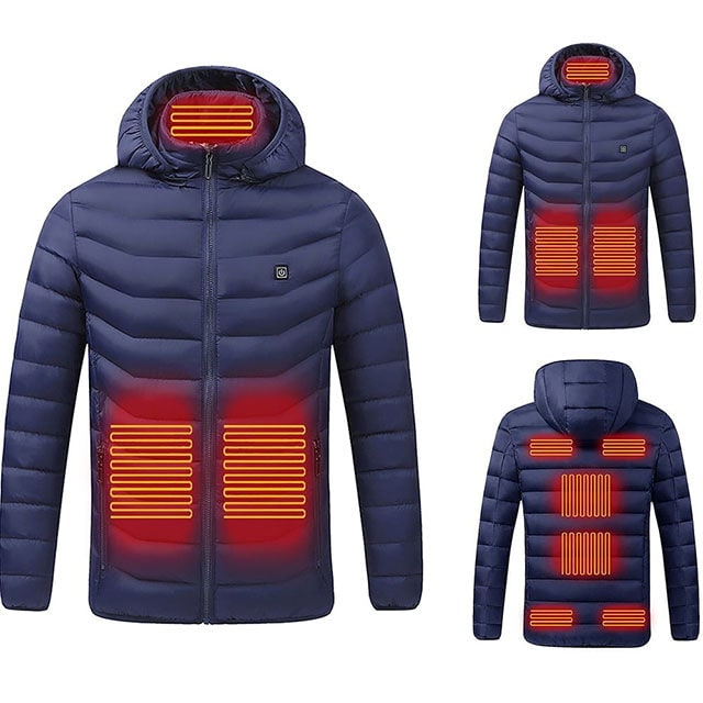 Heated Puffer Jacket with Hood 9 Heating Zones Quilted Lightweight Coat with Zippered Pockets - Image 10