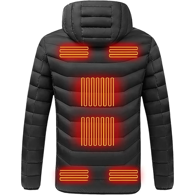Heated Puffer Jacket with Hood 9 Heating Zones Quilted Lightweight Coat with Zippered Pockets - Image 5