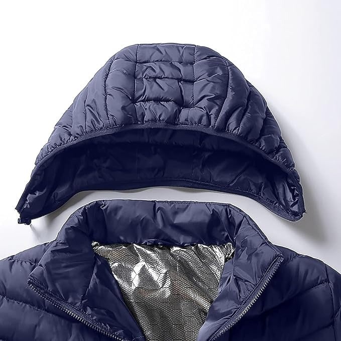 Heated Puffer Jacket with Hood 9 Heating Zones Quilted Lightweight Coat with Zippered Pockets - Image 7