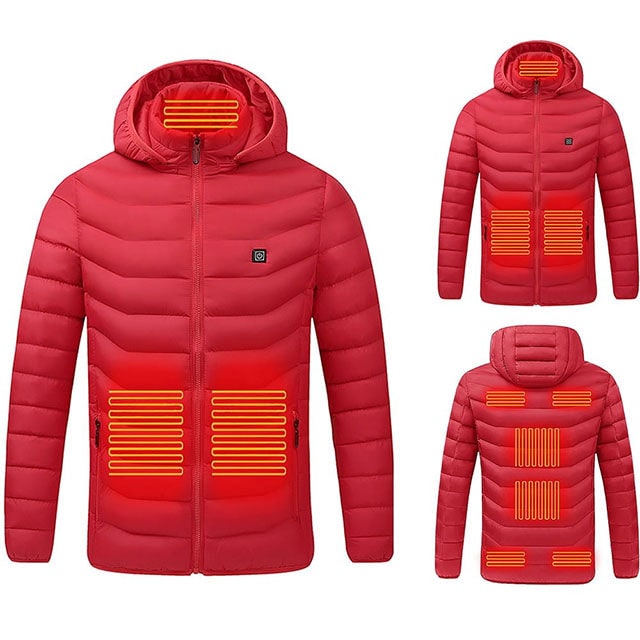 Heated Puffer Jacket with Hood 9 Heating Zones Quilted Lightweight Coat with Zippered Pockets - Image 9