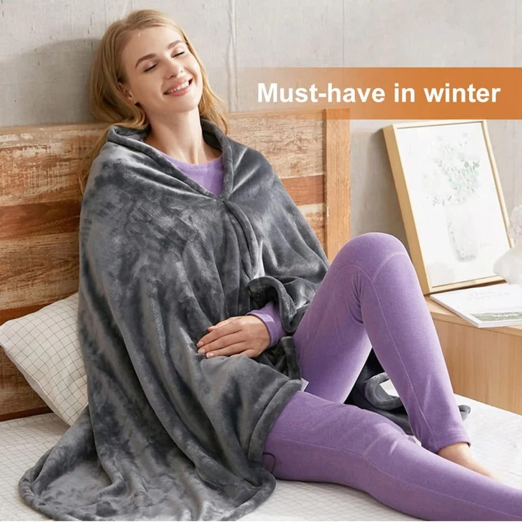 Heated Shawl with Fleece Wrap Zipper Closure and USB Power for Energy Efficient Warmth - Image 3