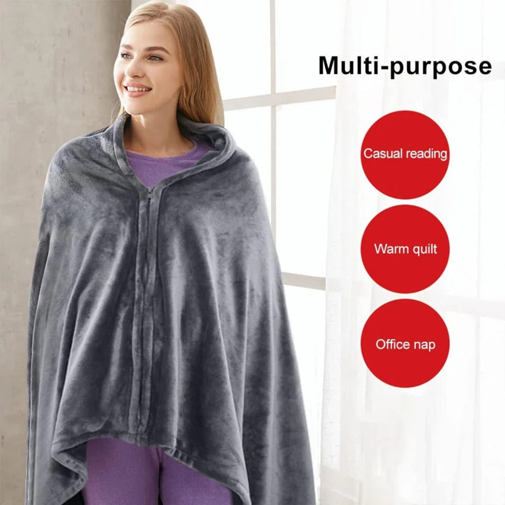 Heated Shawl with Fleece Wrap Zipper Closure and USB Power for Energy Efficient Warmth - Image 4