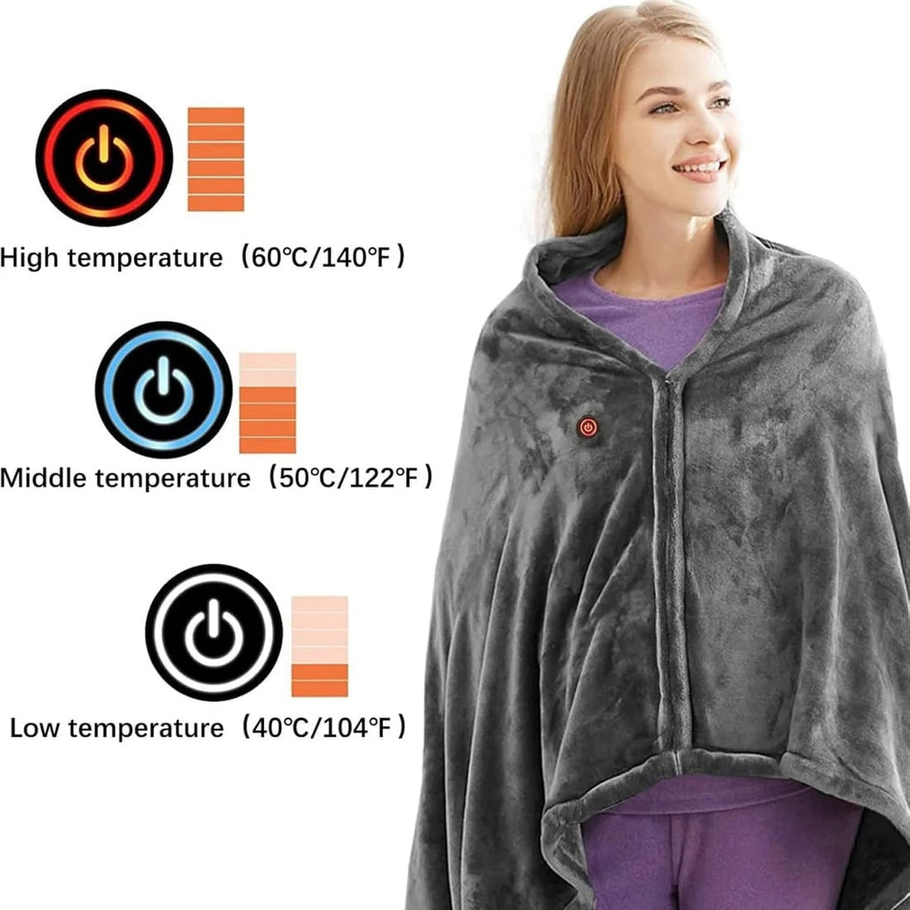 Heated Shawl with Fleece Wrap Zipper Closure and USB Power for Energy Efficient Warmth - Image 6