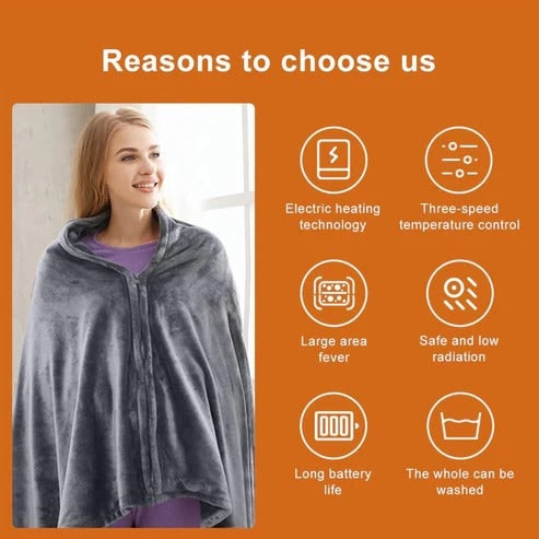 Heated Shawl with Fleece Wrap Zipper Closure and USB Power for Energy Efficient Warmth - Image 7