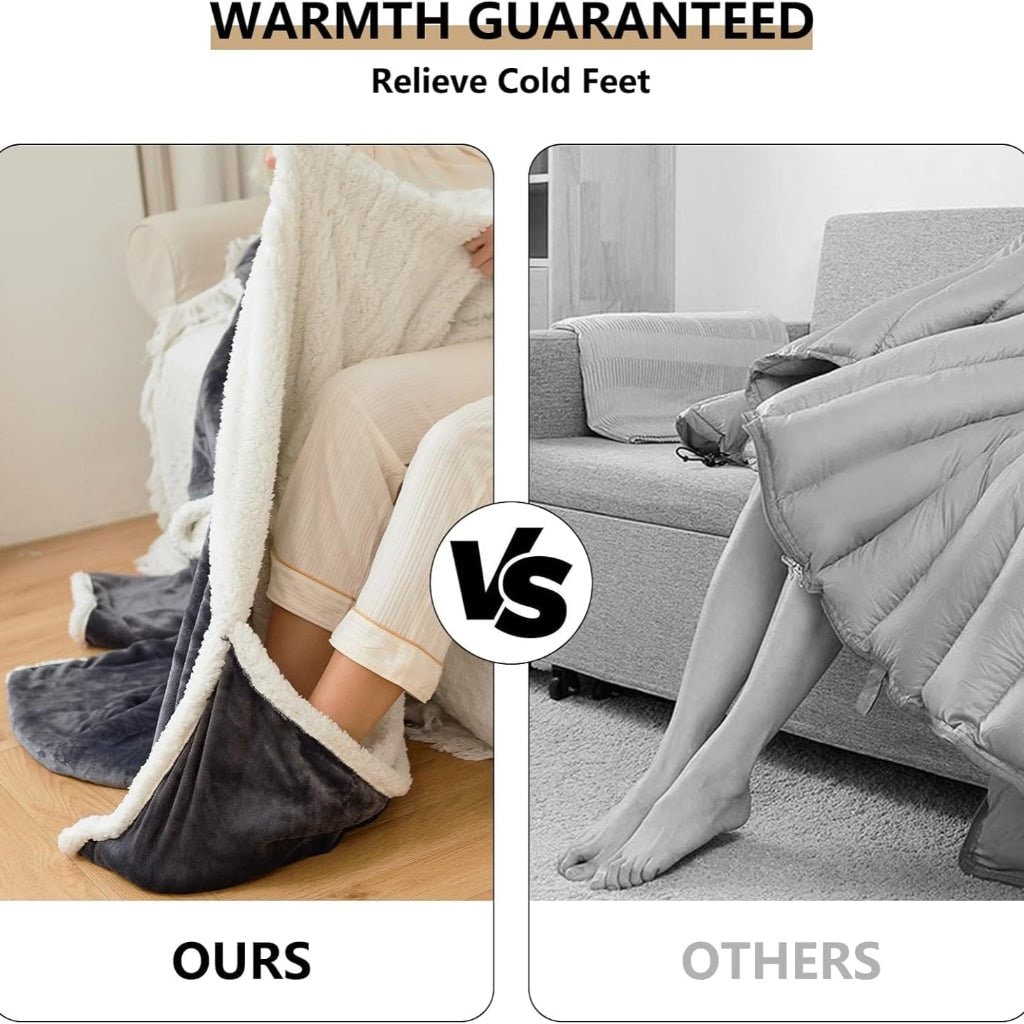 Heated Throw Blanket with Wearable Sherpa Fleece Sleeves and Foot Pocket - Image 7