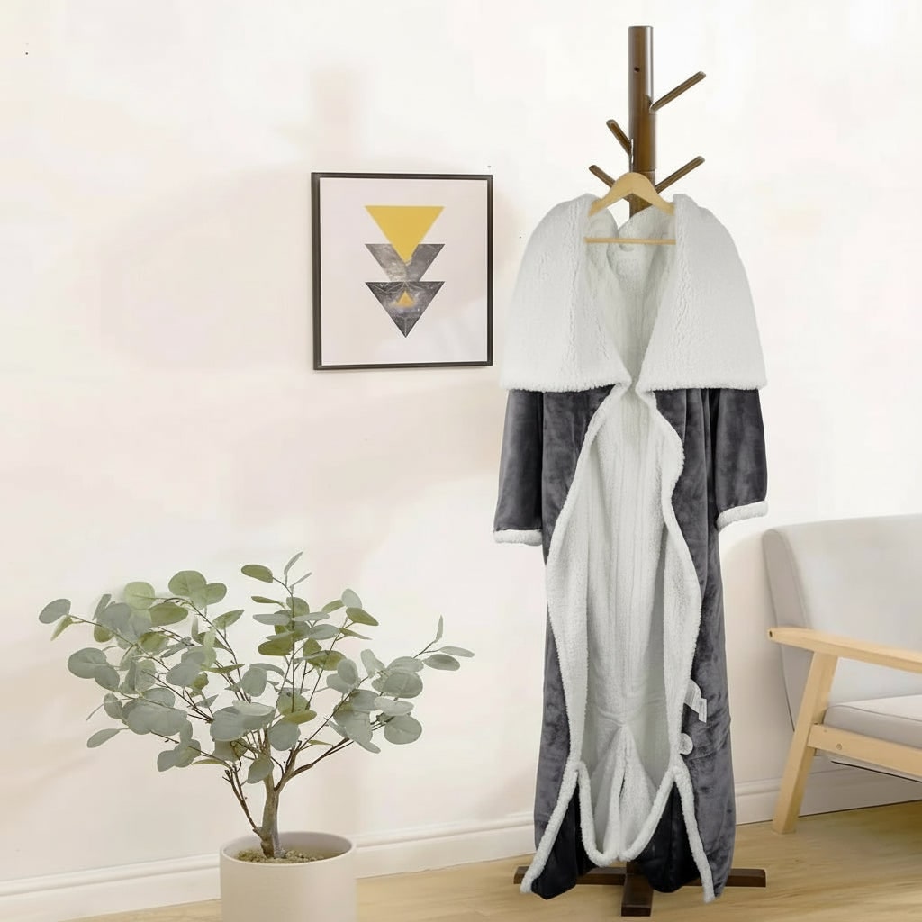 Heated Throw Blanket with Wearable Sherpa Fleece Sleeves and Foot Pocket - Image 8