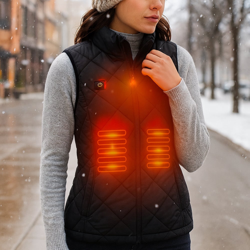 Heated Vest Women's Electric Quilted Sleeveless Rechargeable Zippered Pockets Battery - Image 1