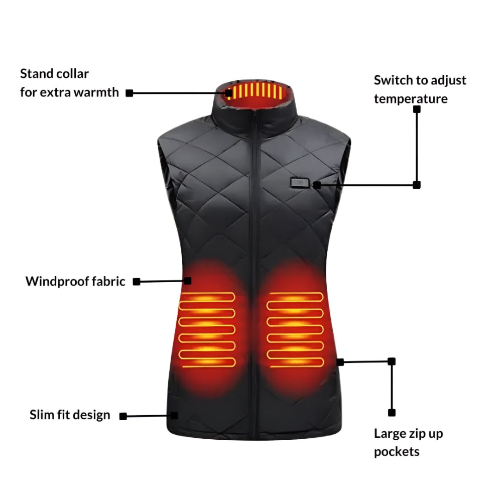 Heated Vest Women's Electric Quilted Sleeveless Rechargeable Zippered Pockets Battery - Image 12
