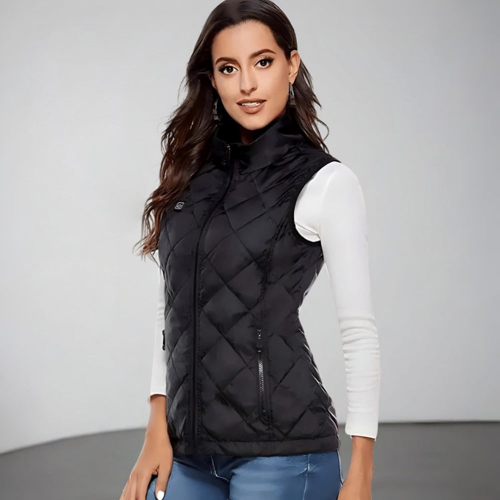 Heated Vest Women's Electric Quilted Sleeveless Rechargeable Zippered Pockets Battery - Image 3