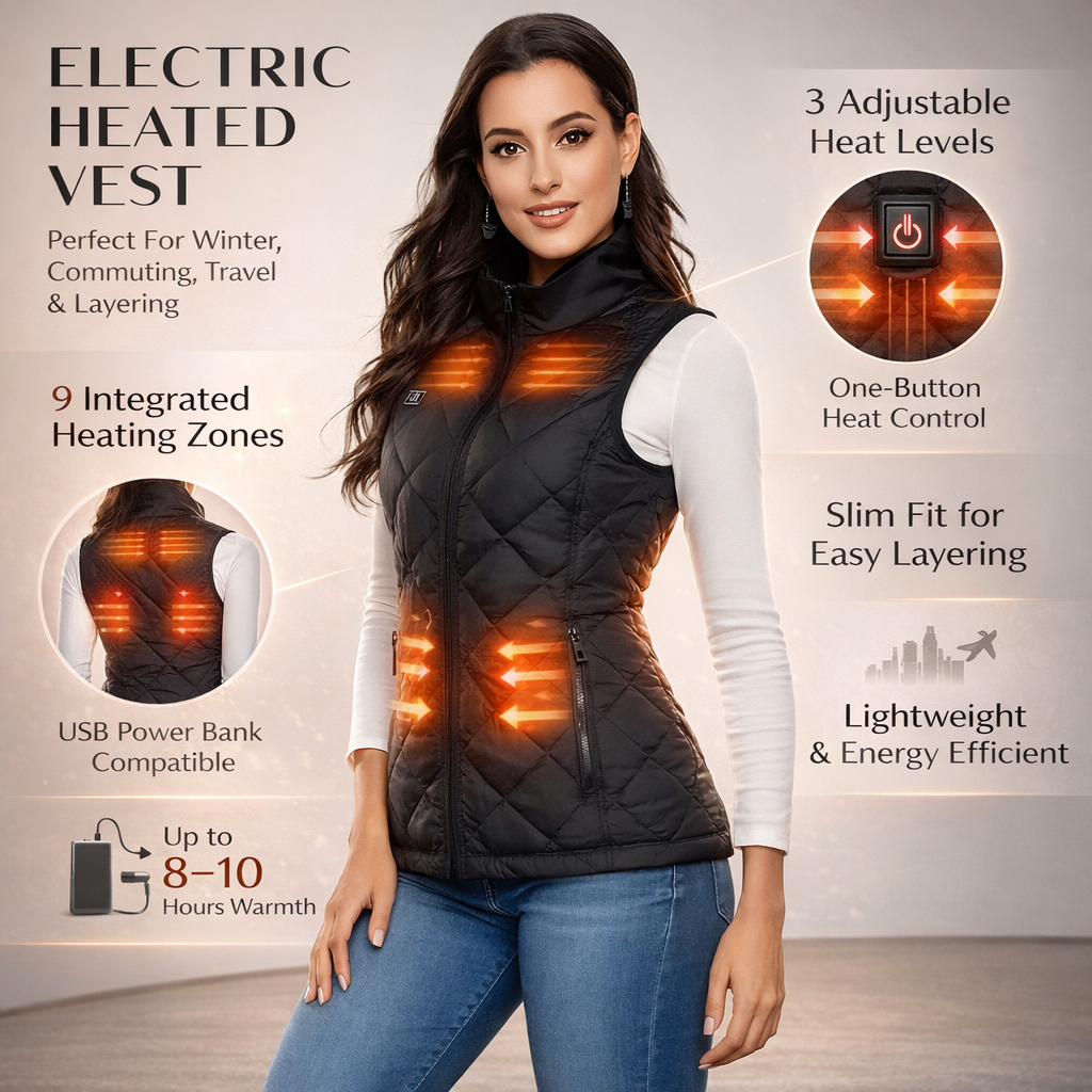 Heated Vest Women's Electric Quilted Sleeveless Rechargeable Zippered Pockets Battery - Image 4