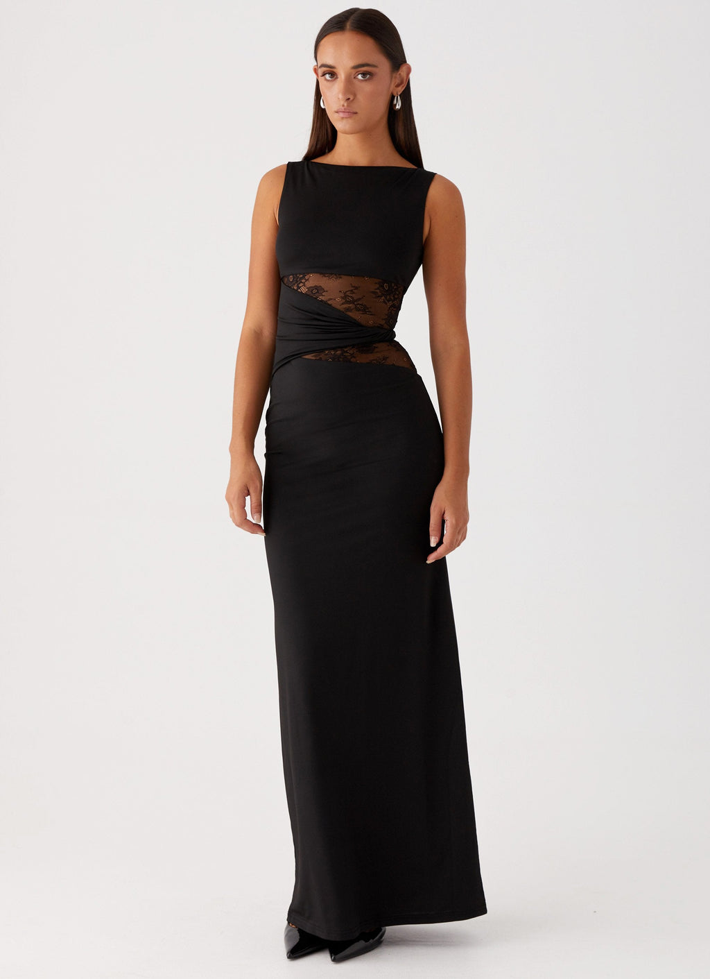 High Neck Sleeveless Lace Cut Out Refined Formal Long Dress