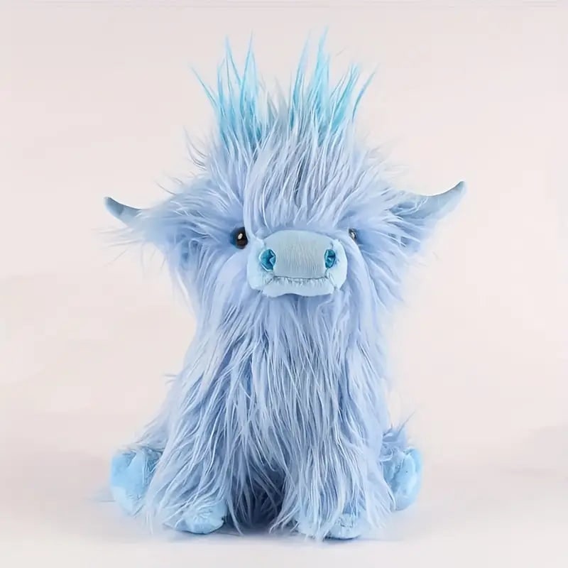 Highland Cow Stuffed Animal with Shaggy Faux Fur and Curved Horns Plush Toy - Image 3