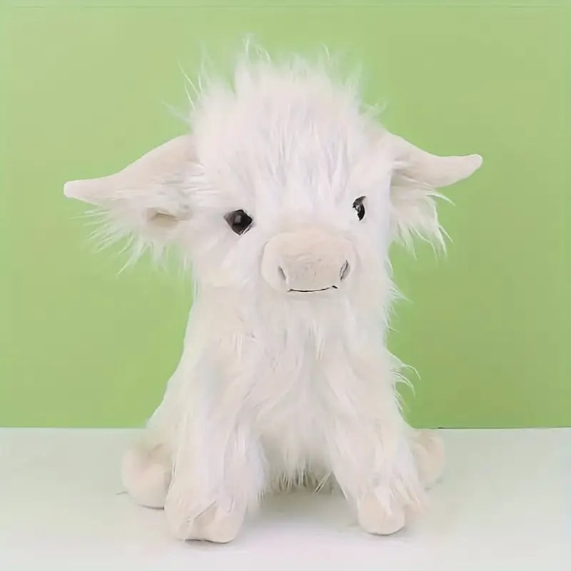 Highland Cow Stuffed Animal with Shaggy Faux Fur and Curved Horns Plush Toy - Image 5
