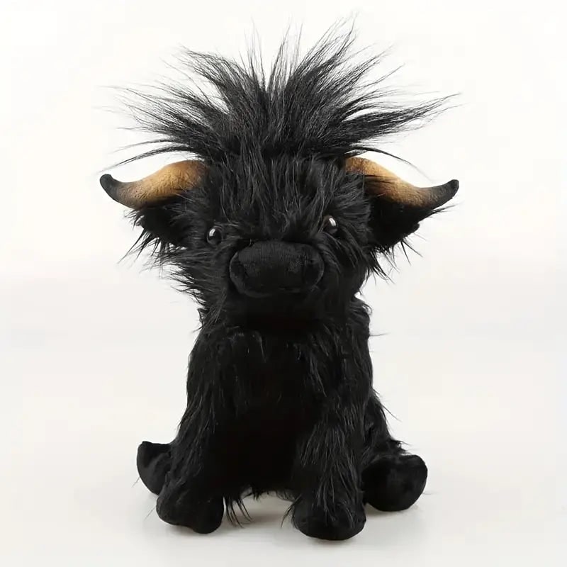 Highland Cow Stuffed Animal with Shaggy Faux Fur and Curved Horns Plush Toy - Image 7
