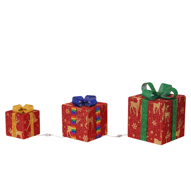 Holiday Gift Sets with Pre-Lit Boxes and Christmas of 3 Lighted Decorative Cube with Bows - Image 1