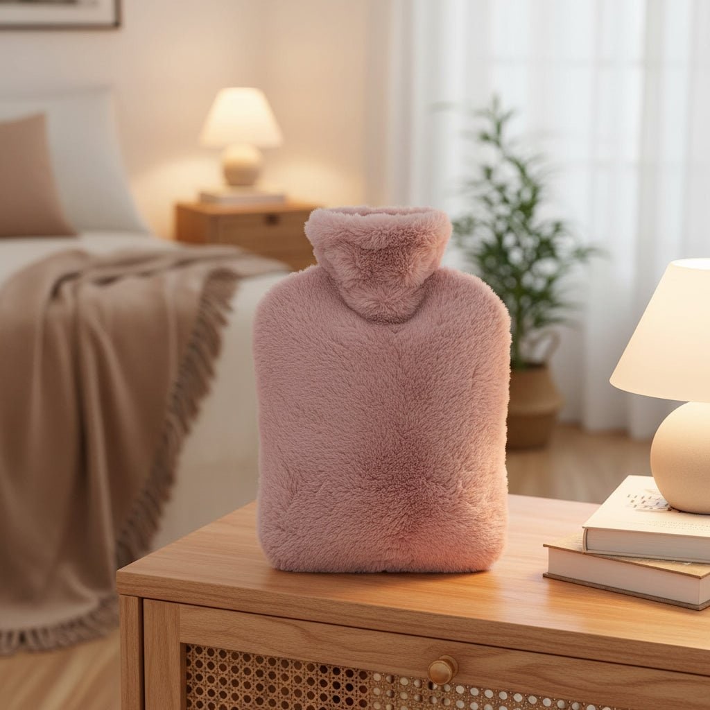 Hot Water Bottle Bag Plush Faux Fur Cover Removable Sleeve Warm - Image 1